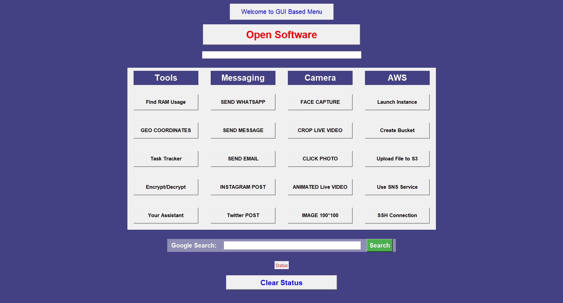 Tkinter automation console preview